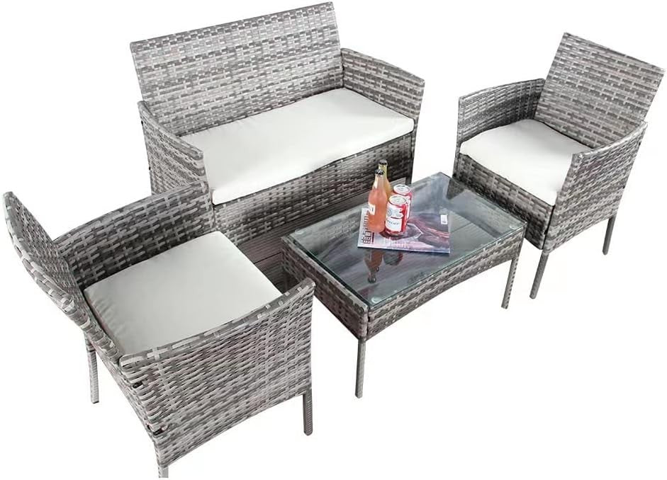 Rattan Garden Furniture Set 4 Piece Sofa Chairs Table Outdoor Patio