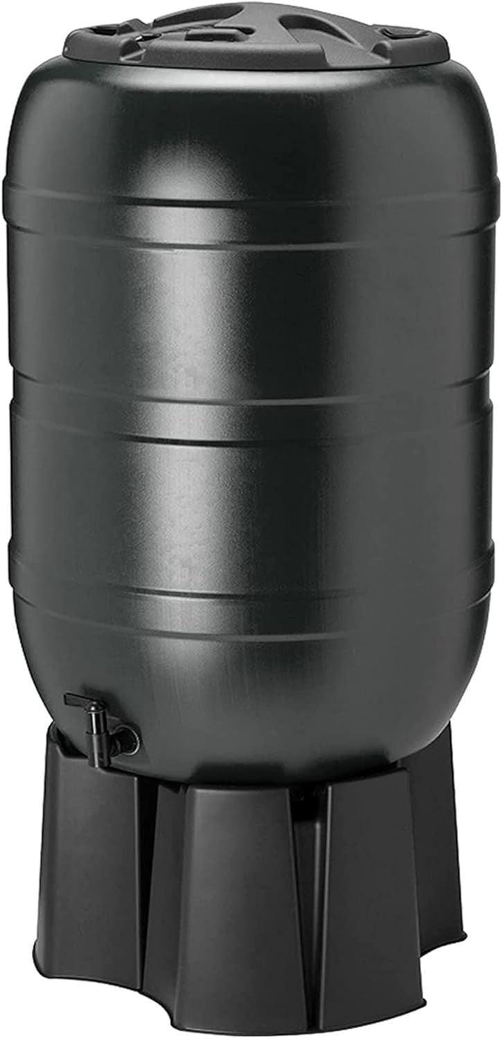 210L Black Water Butt Kit With Stand, Tap & Lockable Lid | Garden Rain Collector