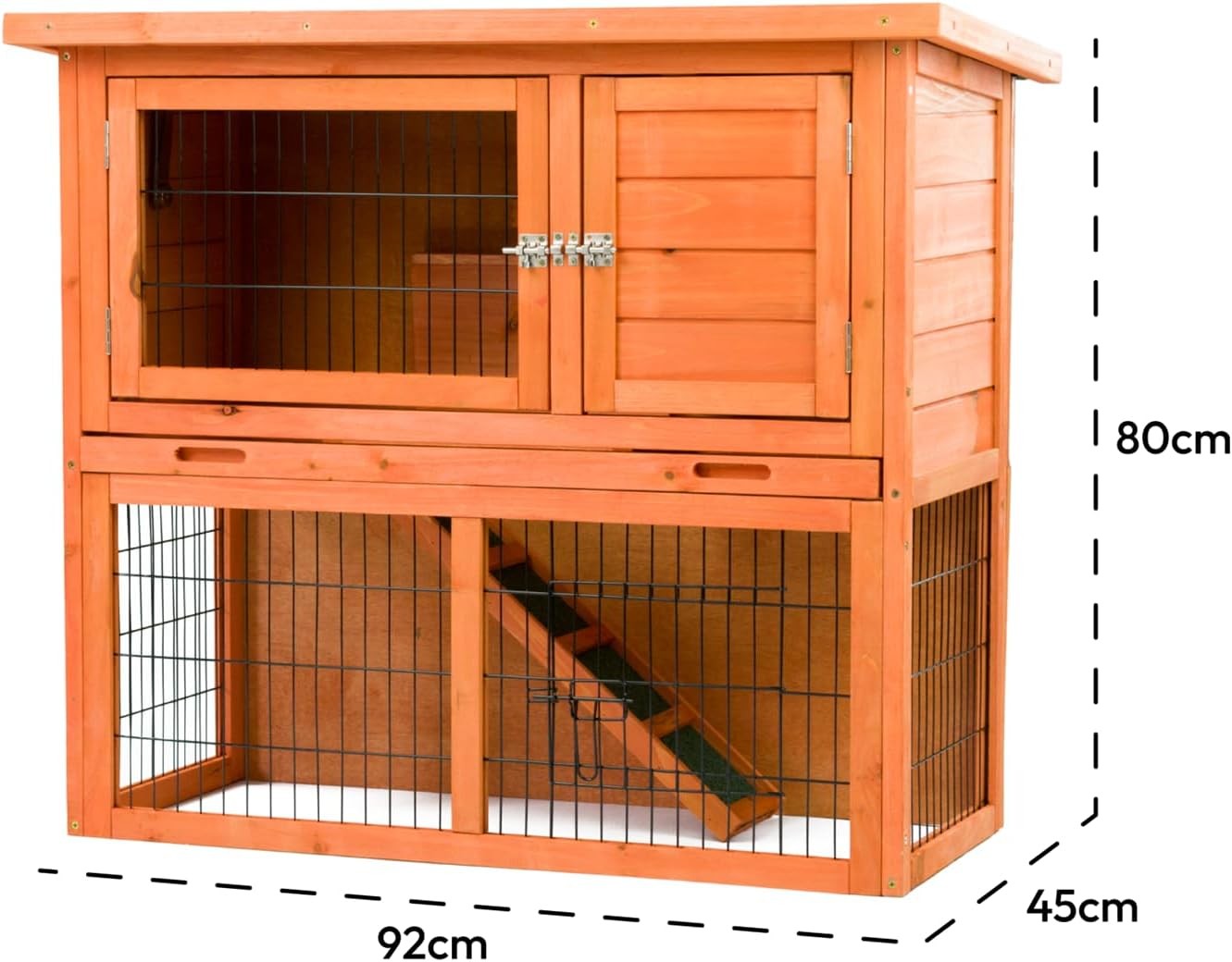 3ft Rabbit Hutch Double Decker Outdoor Wooden Guinea Pig Cage with Run Ramp