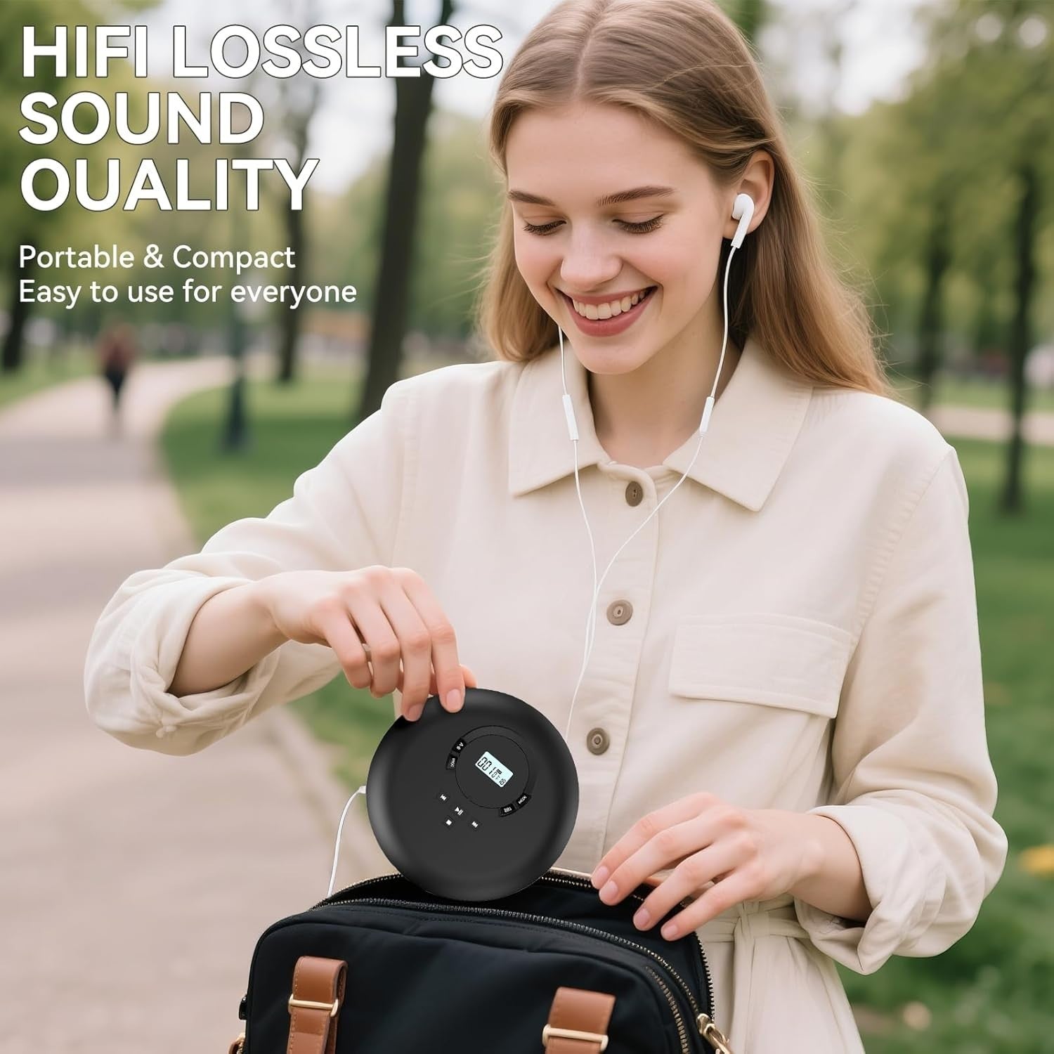 Portable CD Player Anti Skip LCD Earphones AUX PROG Memory Black