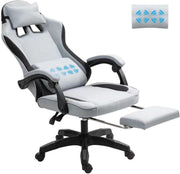 Fabric Gaming Chair Massage Recliner Footrest Ergonomic Adjustable Grey