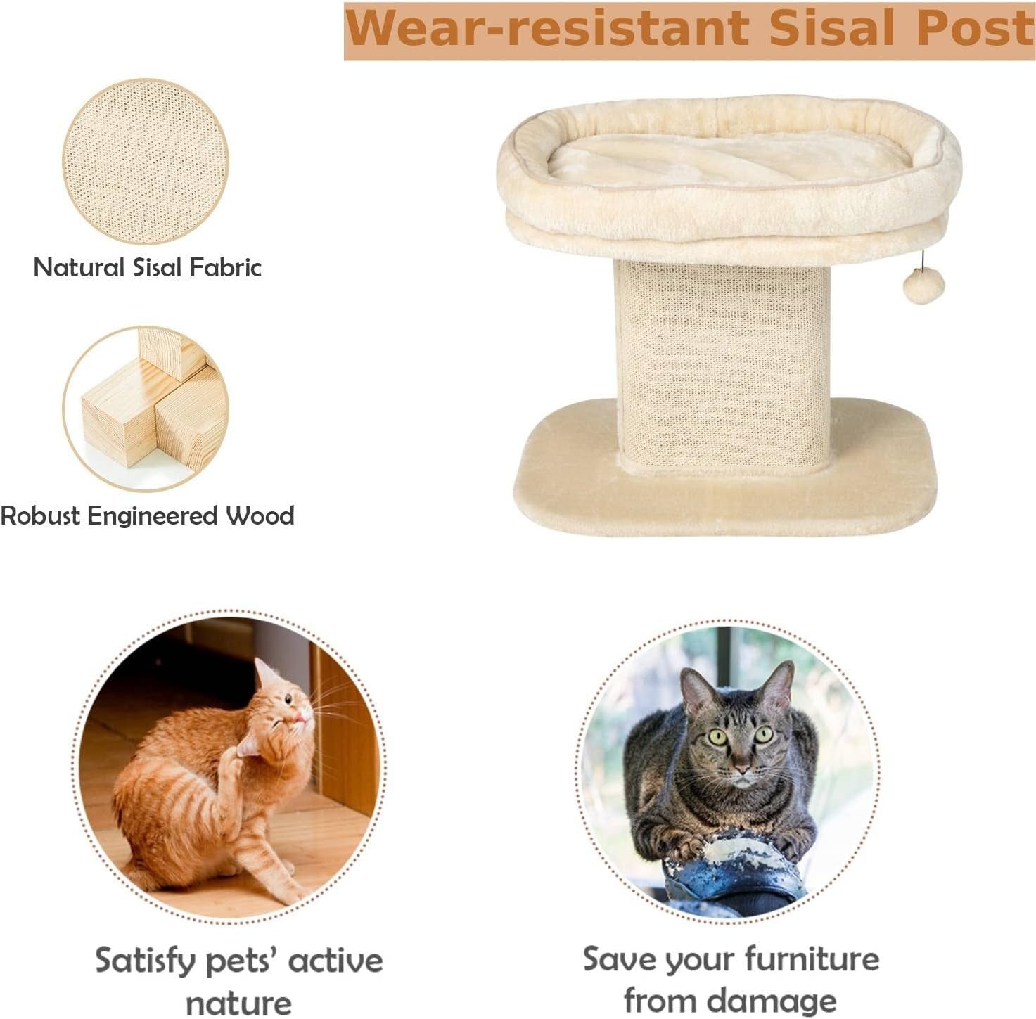 2-Level Cat Tree Scratching Post Tower Top Perch Sisal Column