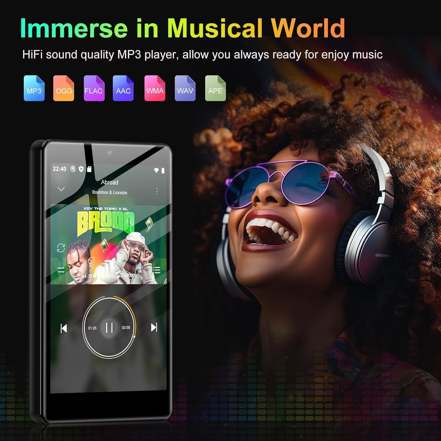 96GB MP3 MP4 Player Black Android 13 4" Touch Bluetooth WiFi Camera