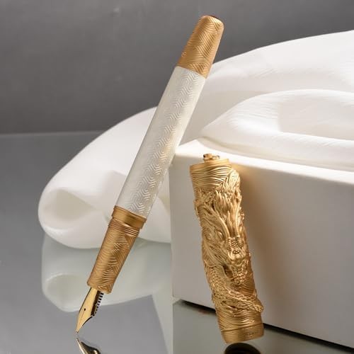Fine Nib Fountain Pen White Gold Dragon Metal Luxury Gift