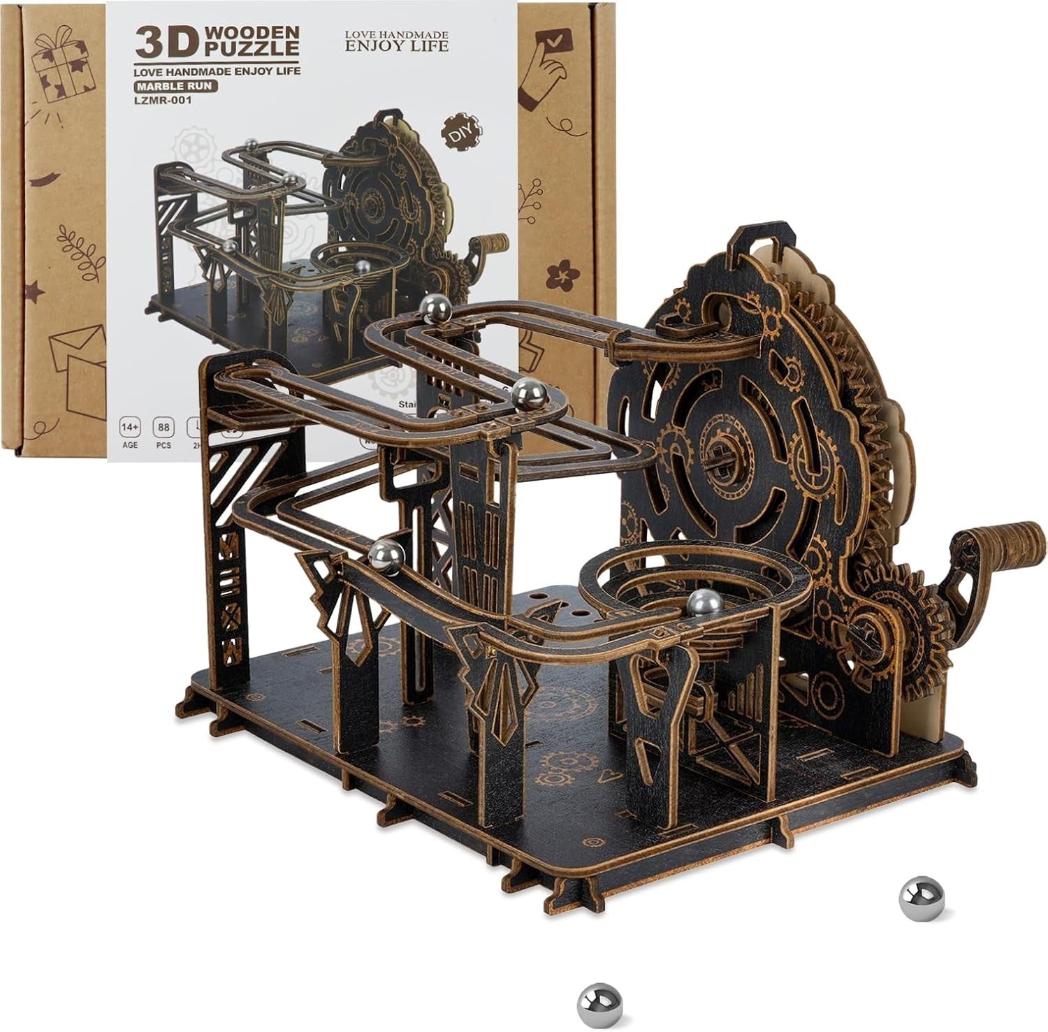3D Wooden Marble Run Puzzle Mechanical Model Kit STEM Desk Decor
