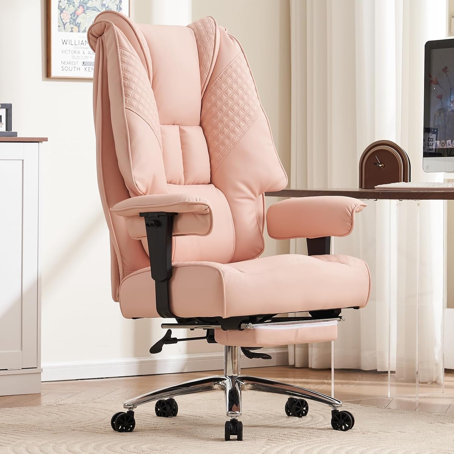 Heavy Duty Office Chair Big & Tall 400 lbs Wide Seat Ergonomic Mesh Back Pink