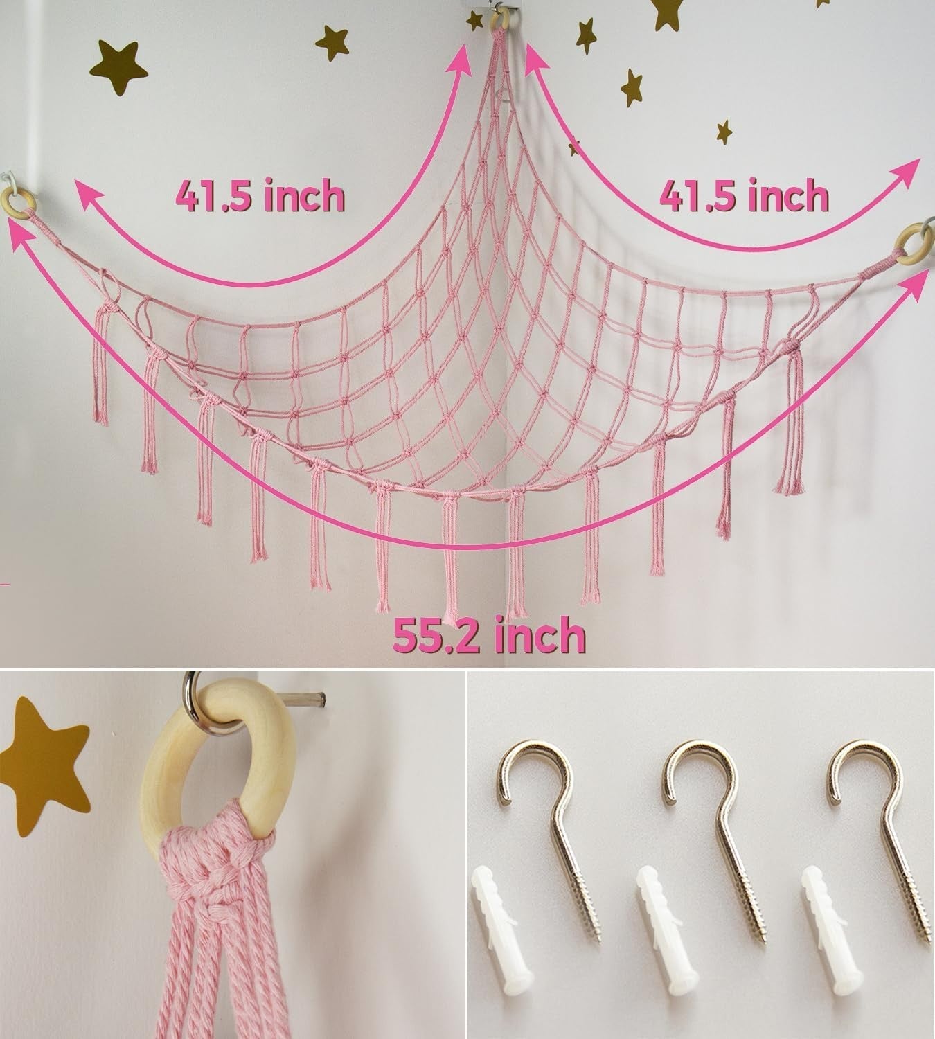 Stuffed Animal Hammock Storage Net – Cotton Toy Holder, Boho Wall Decor