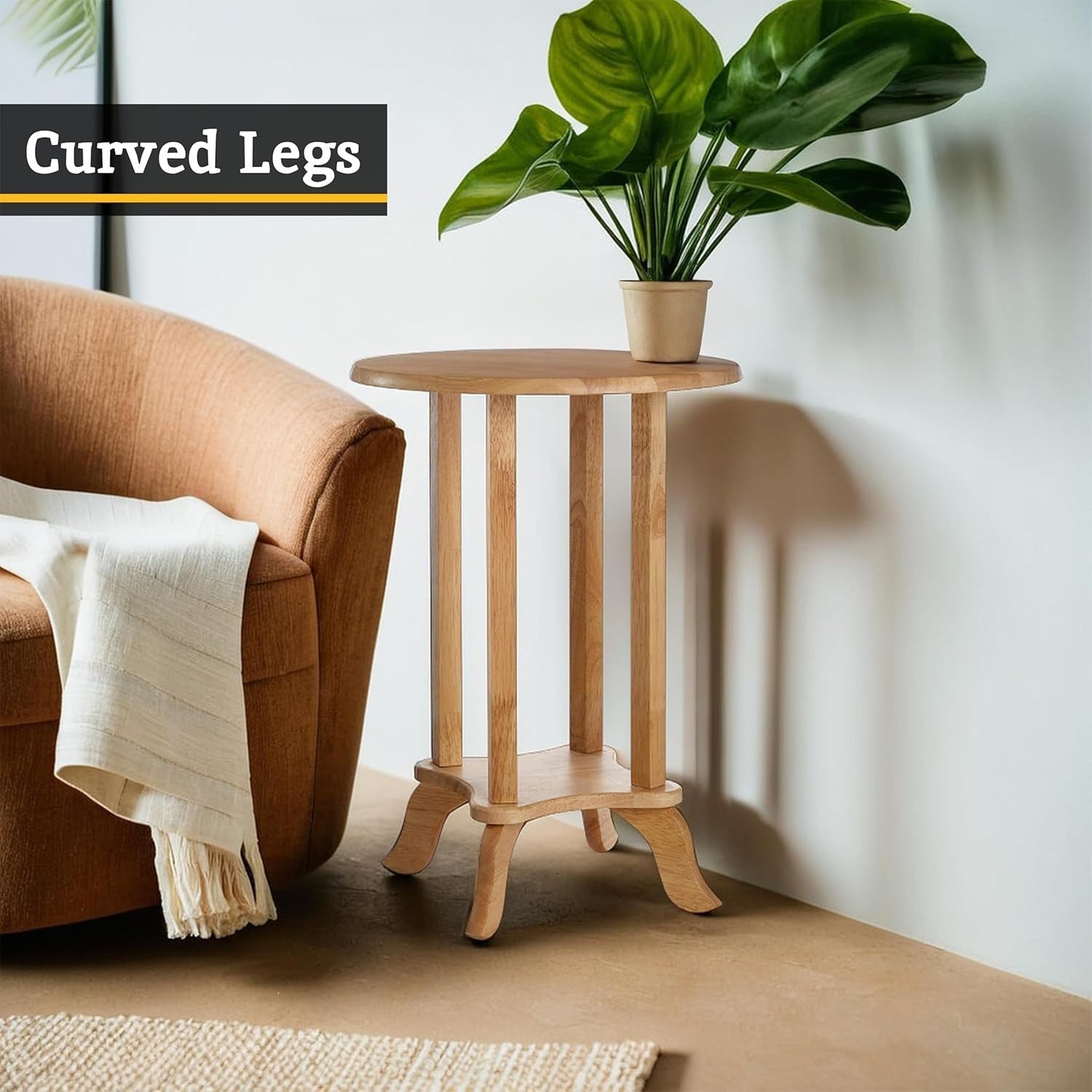 Round Wooden Side Table with Storage for Living Room, Bedroom, Sofa