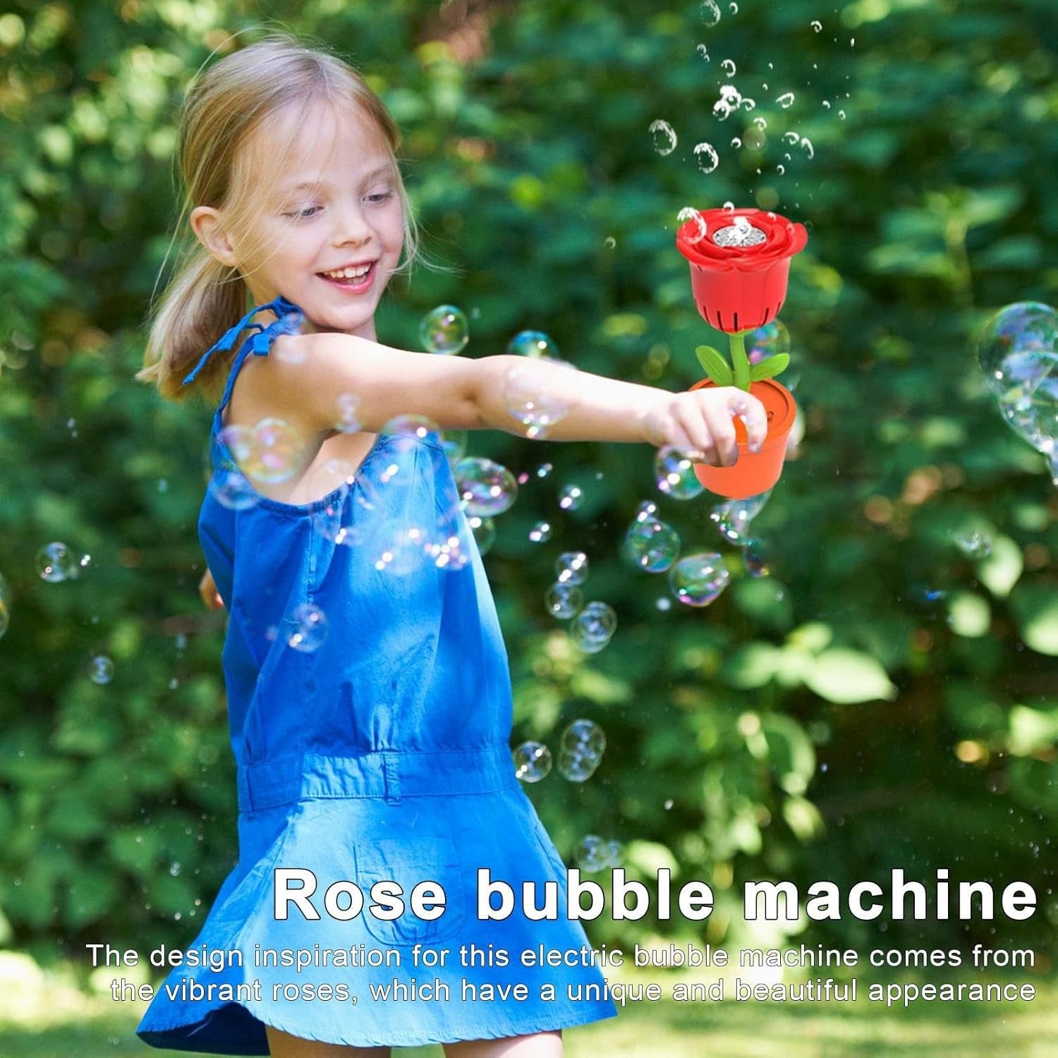 Rose Flower Bubble Machine LED Light Portable Party Toy Red