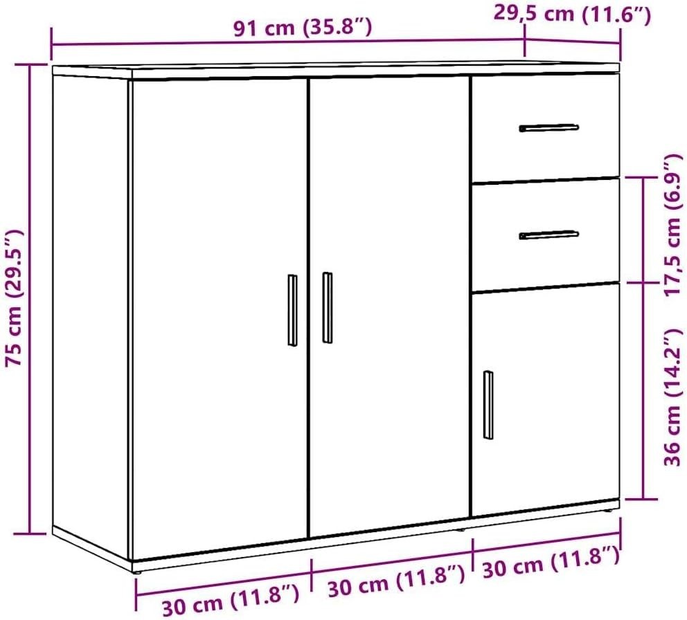 Modern Oak Sideboard Cabinet Storage Unit Drawers Cupboard for Home