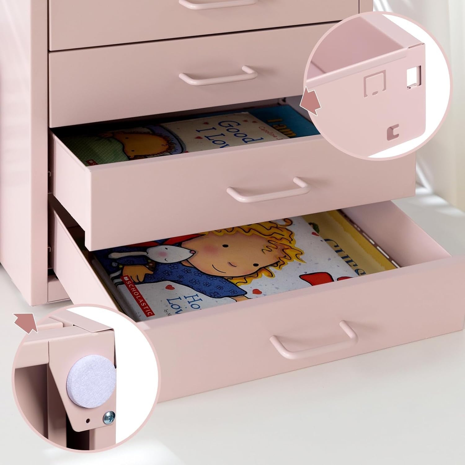Pink Desktop A4 File Cabinet 4 Drawer Metal Office Storage Organizer
