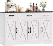 White & Black 140cm Kitchen Sideboard 3 Drawers 4-Door Adjustable Shelf
