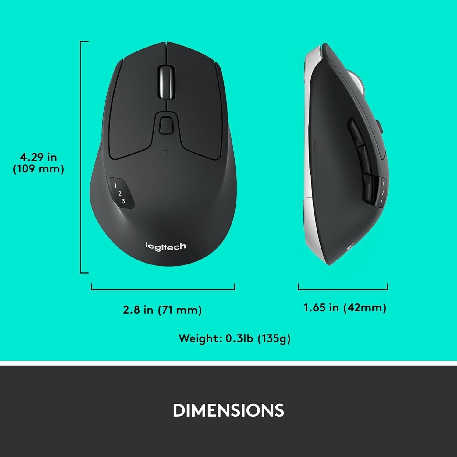 Multi Device Wireless Mouse Bluetooth USB Long Battery Ergonomic Office