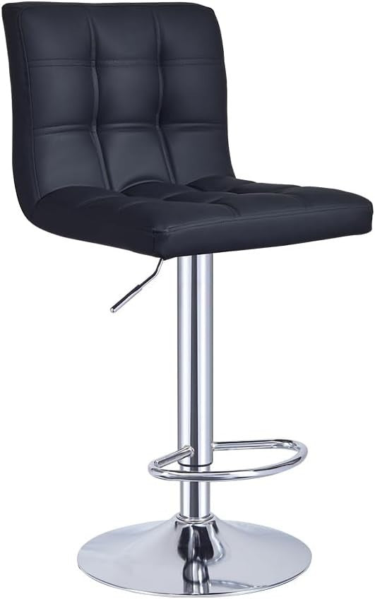 2PC Black PU Leather Bar Stools – Adjustable 360° Swivel Kitchen Chairs