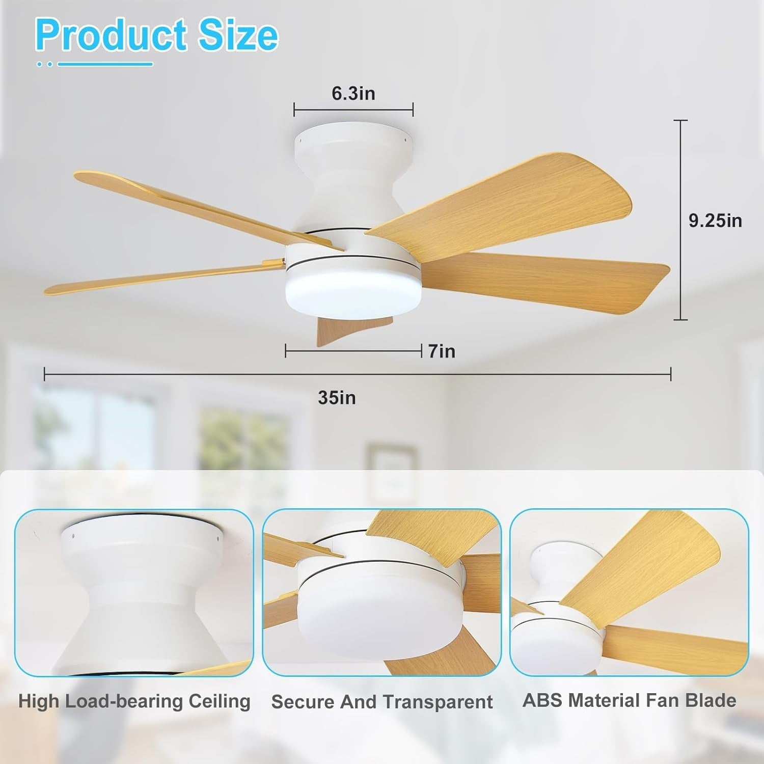 35-Inch Ceiling Fan with Light 5 Blades 6 Speeds Remote Timer