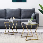 Modern Nesting Coffee Table Set of 2 End Side Stackable Metal Glass Gold