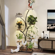 8 Tier Metal Wooden Plant Stand with LED Grow Lights Indoor Tall Flower Shelf