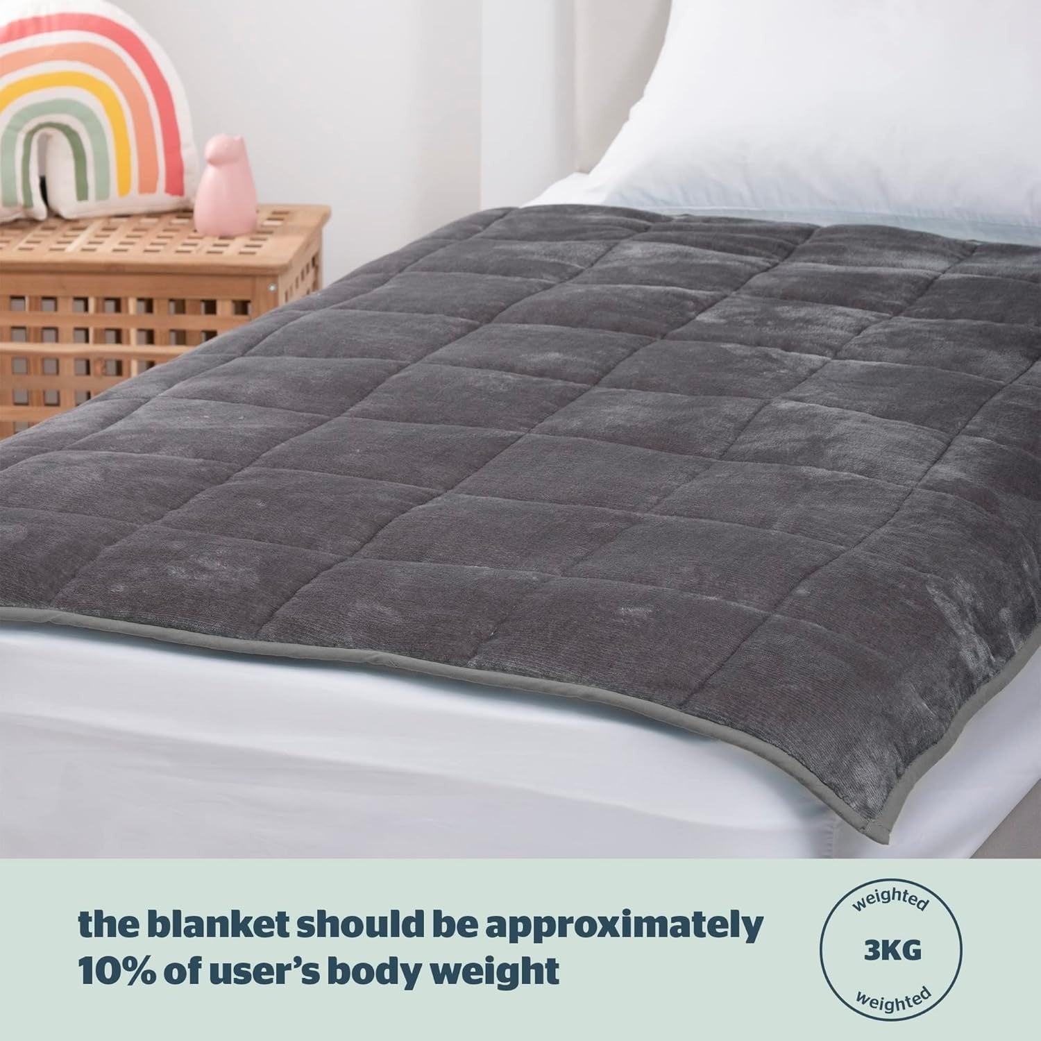 Kids Weighted Blanket Grey 3kg 100x150cm Calming Sensory Sleep Aid