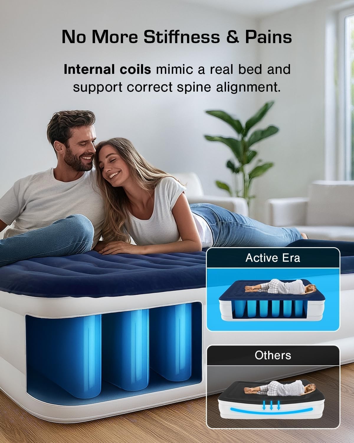 Double Self Inflating Air Bed Built In Pump Luxury Camping Guest Mattress