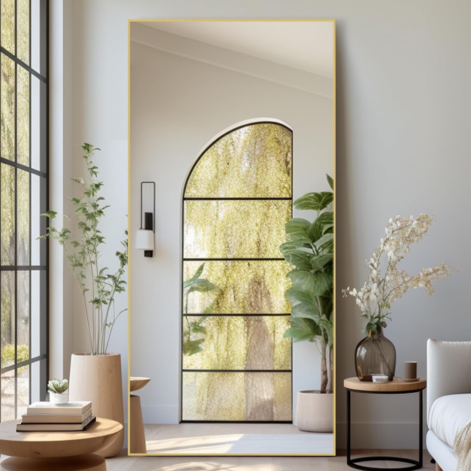 Large Full Length Floor Mirror 192x85cm Gold Frame 3-Way Install