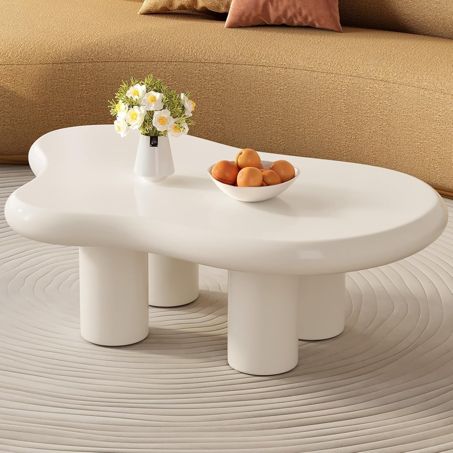 White Cloud Coffee Table Rounded Edges Durable MDF 117x72x40cm Modern
