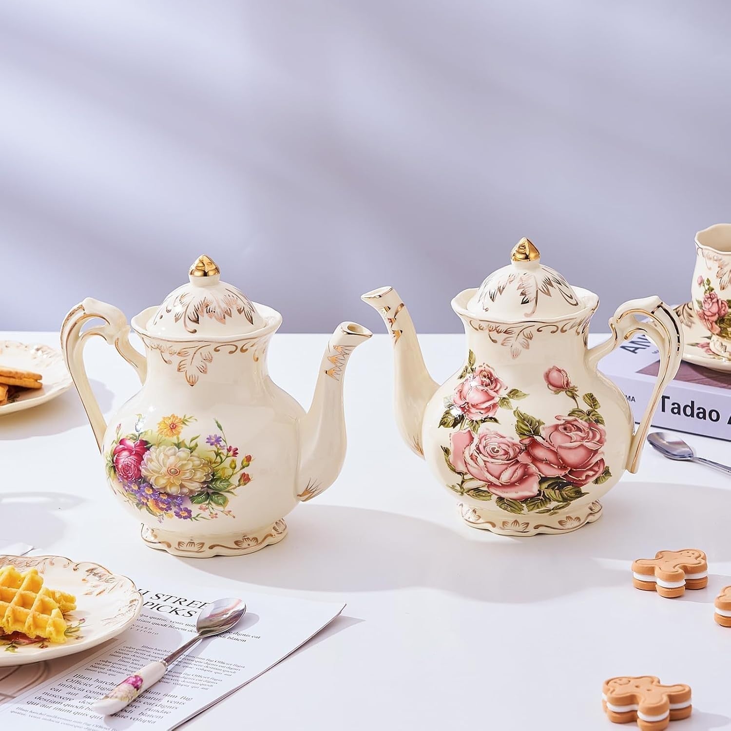 700ml Pink Rose Porcelain Teapot Vintage Floral Gold Trim Tea Pot