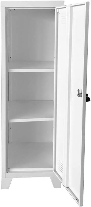 White Metal Locker Cabinet Office Storage Cupboard with Lock 137cm Tall Steel