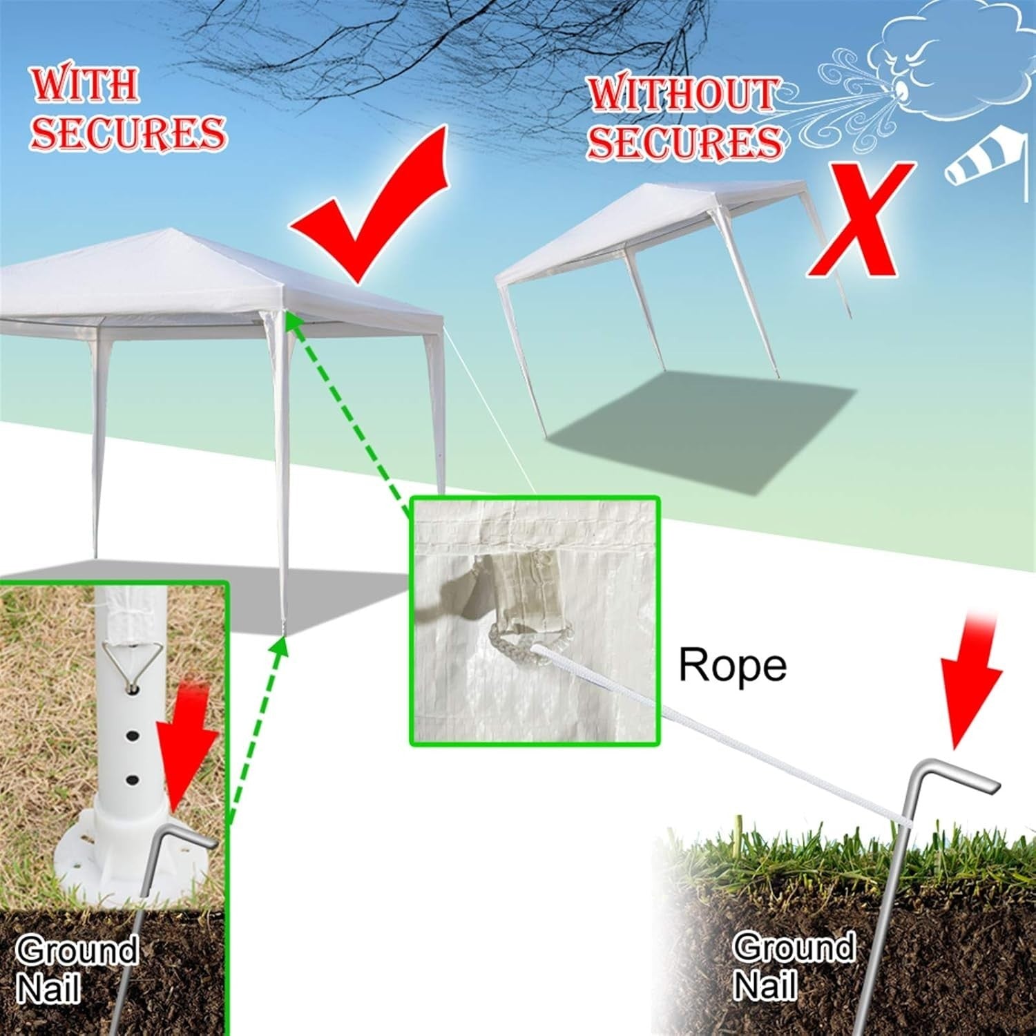 10x10ft Patio Gazebo Party Tent w/ 3 Side Walls White Waterproof Canopy