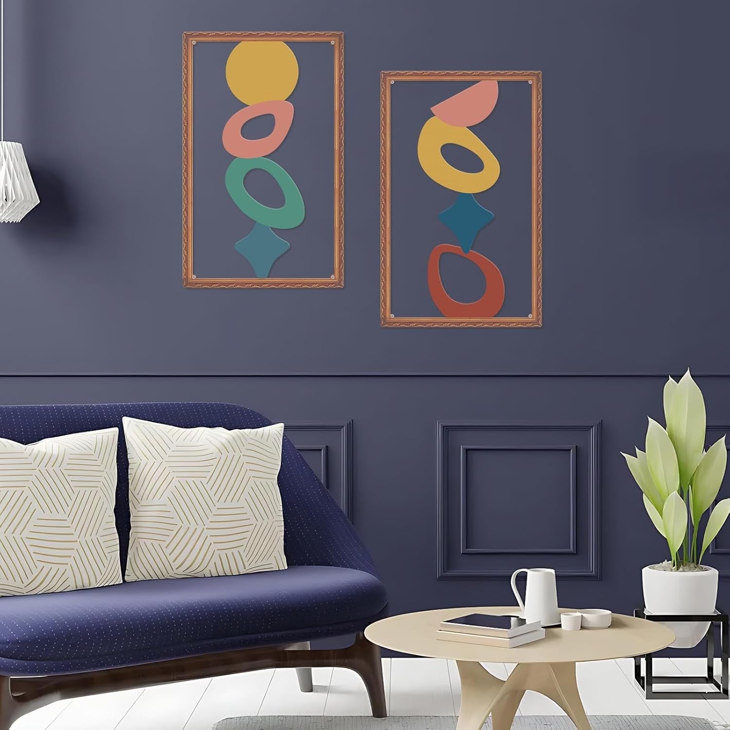 Abstract Metal Wall Art Set of 2 3D Geometric Modern Decor