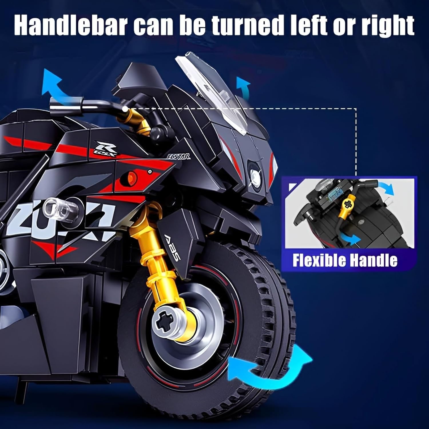 326-Piece Motorcycle Building Kit with Rotatable Handlebars & Shock Absorbers