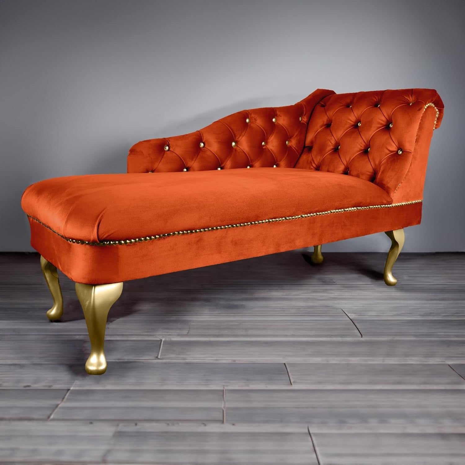 Velvet Chaise Lounge Sofa Tufted Right Hand Chair Pumpkin Bedroom Living