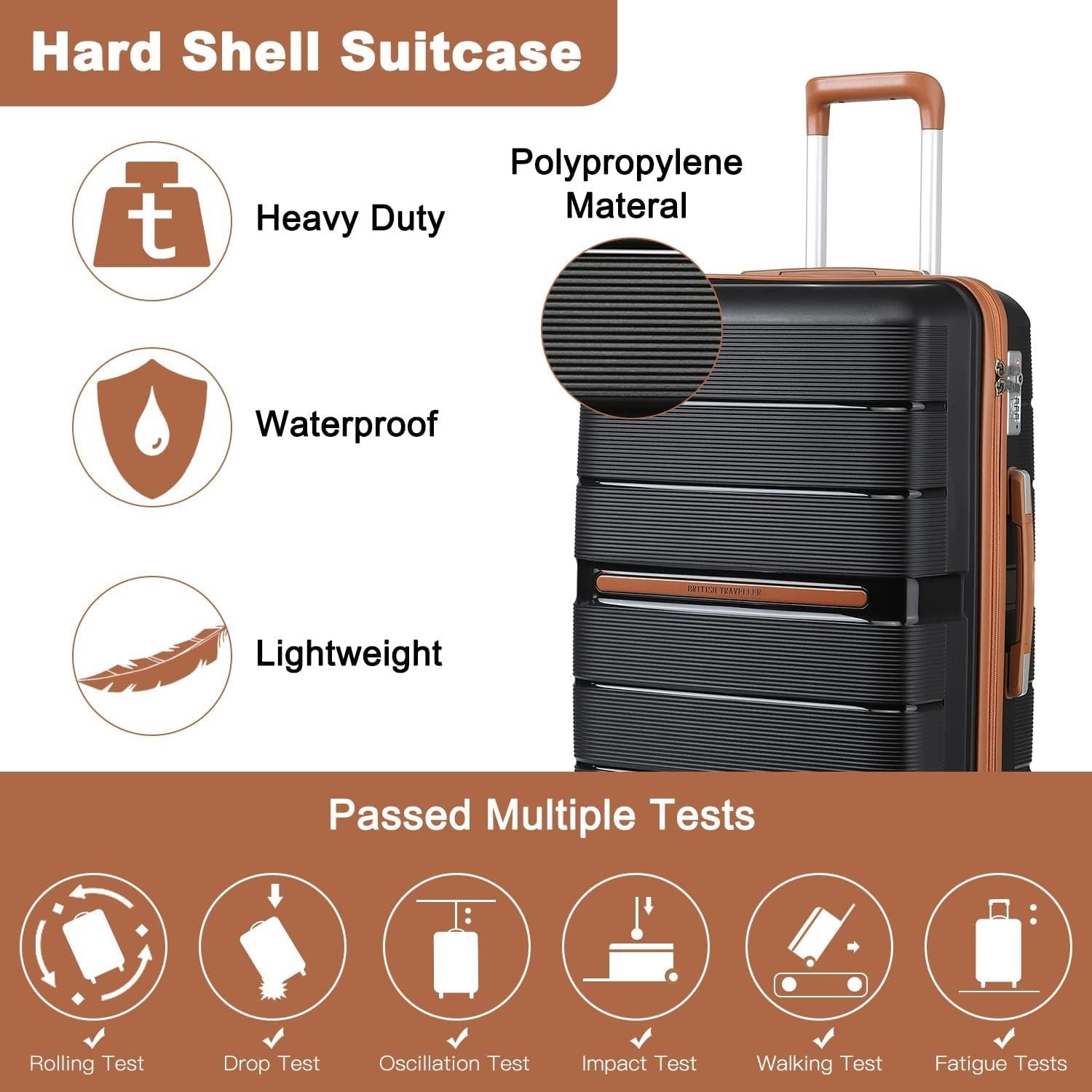 28'' Large Black Check In Suitcase PP Hard Shell TSA Lock 4 Spinner Wheels