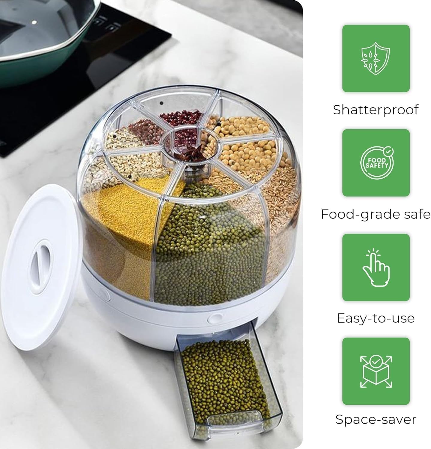 6 Grid 360° Rotating Rice Dispenser Airtight 3KG