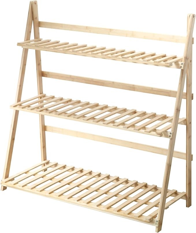 3 Tier Bamboo Plant Stand Folding Flower Shelf Indoor Outdoor Garden Rack
