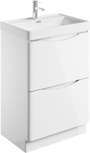600mm Floor Standing Vanity Unit White Gloss Resin Basin Compact Bathroom Cabine