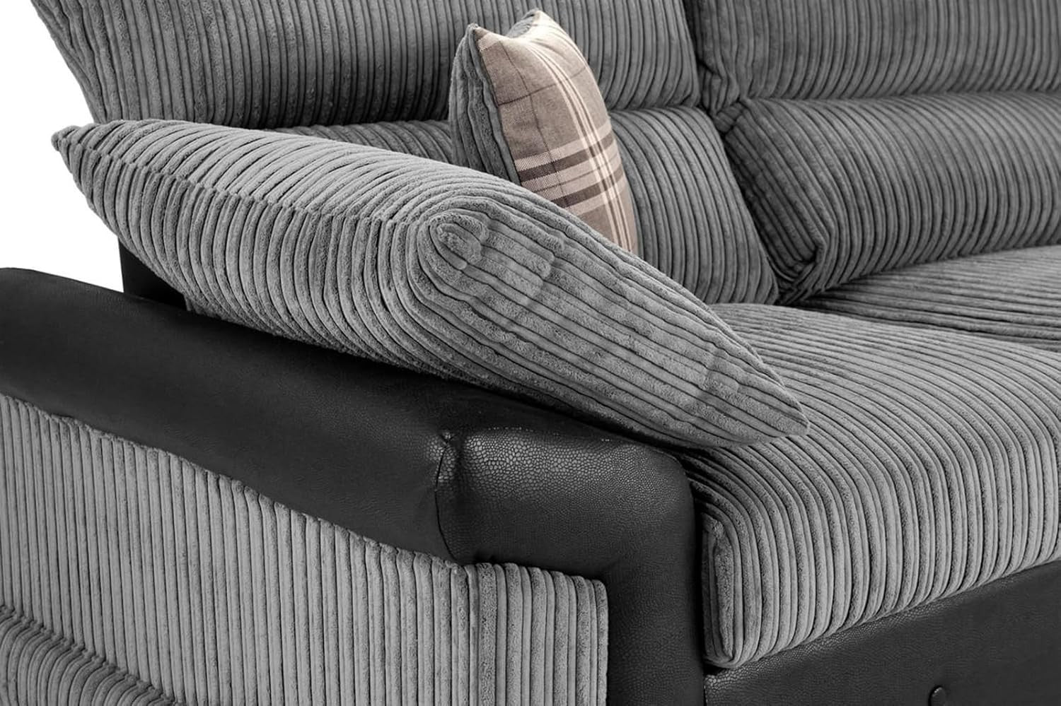 Spacious 5-Seater Jumbo Cord Corner Sofa L-Shape High Back Comfort Cushions