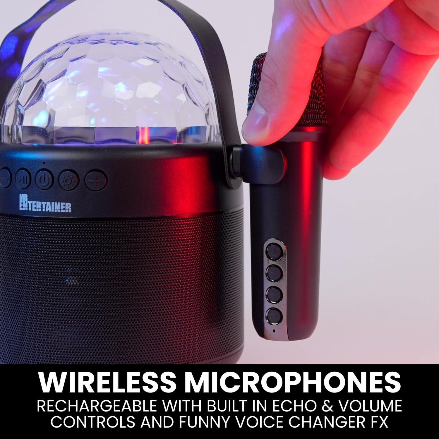 Portable Karaoke Machine with 2 Wireless Mics Disco Ball LED Light