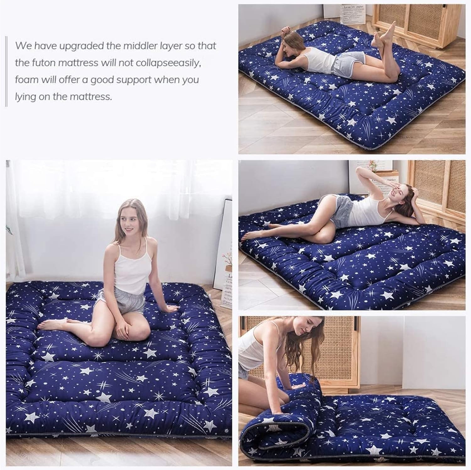 King Size Floor Futon Mattress Portable Camping Sleeping Pad with Pillow Top