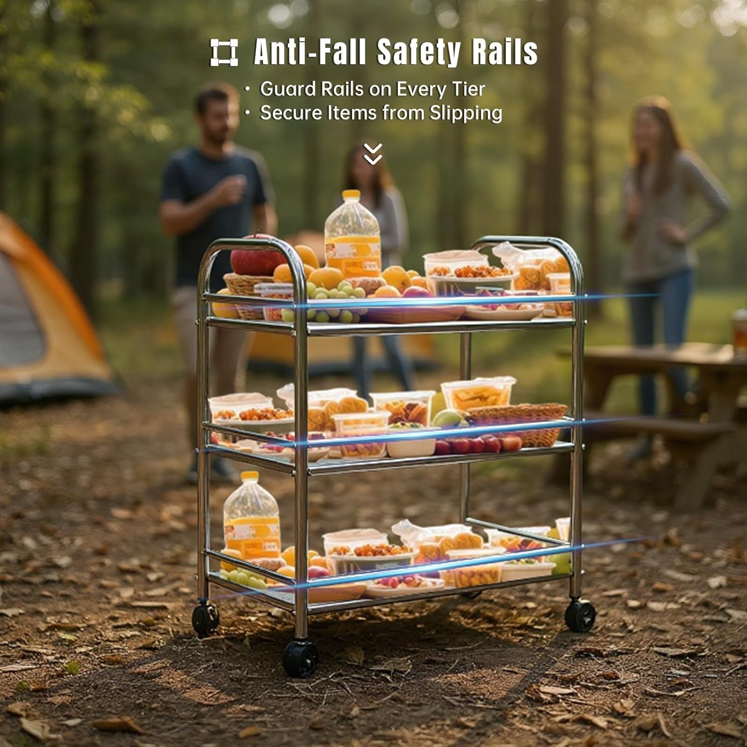 Heavy Duty Stainless Steel Utility Cart 3 Tier Rolling Storage Trolley