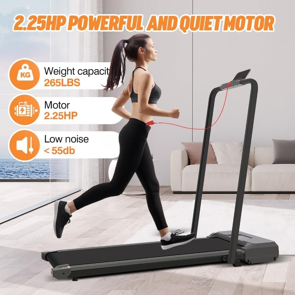 2-in-1 Foldable Under Desk Treadmill 2.5HP LED Home Gym Black
