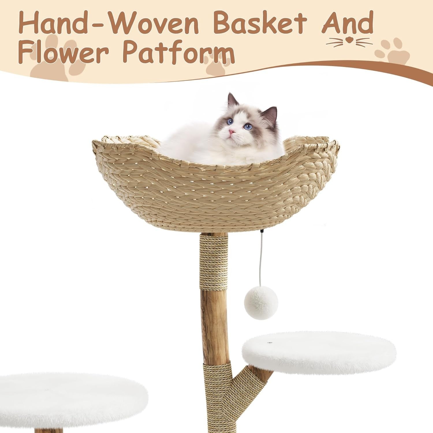 Large Cat Tree Tower 117cm With Basket Bed Condo Cave Scratching Post Indoor