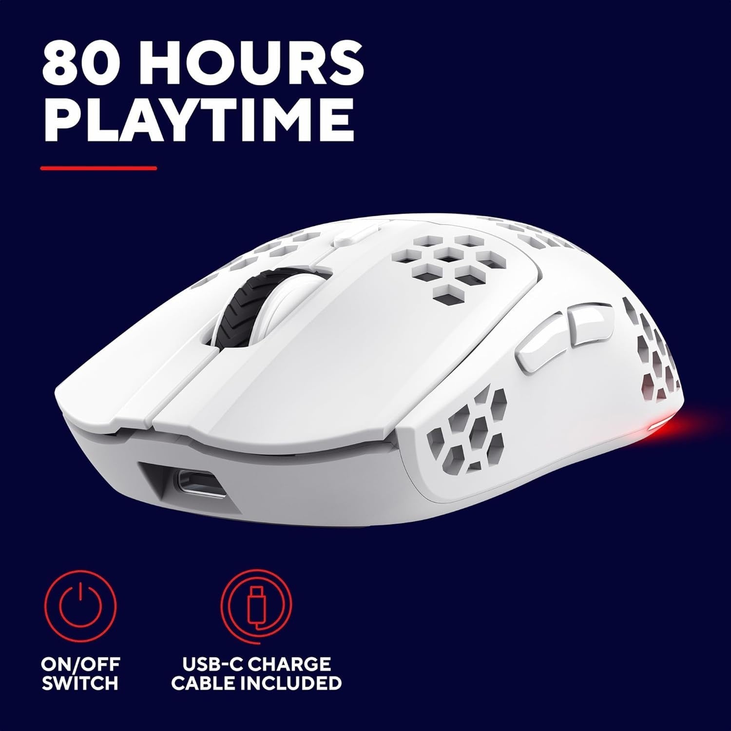 Ultralight Wireless Gaming Mouse 75g 80H RGB 4800 DPI White
