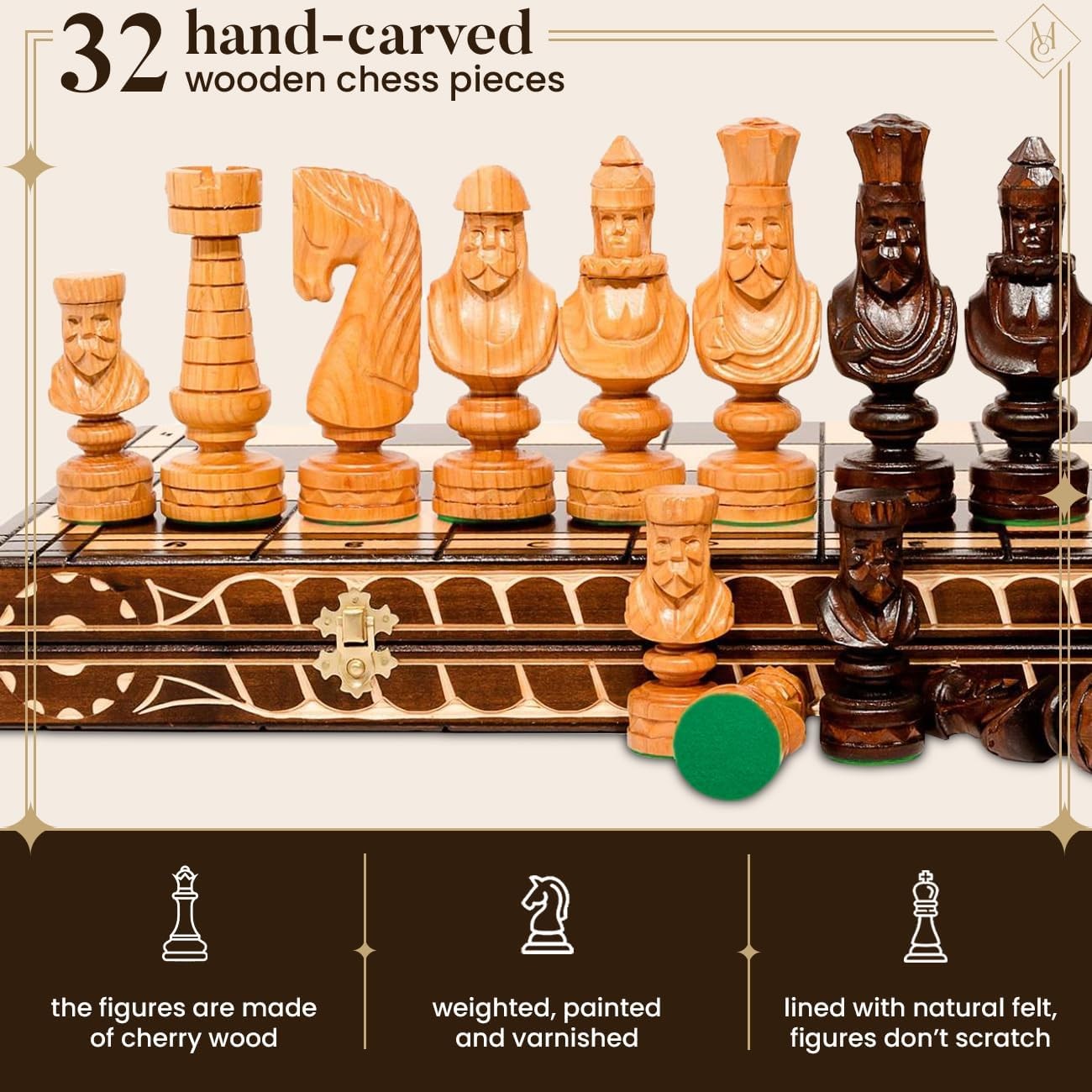 60cm Luxury Inlaid Wooden Chess Set – Large Folding Board & Weighted Pieces