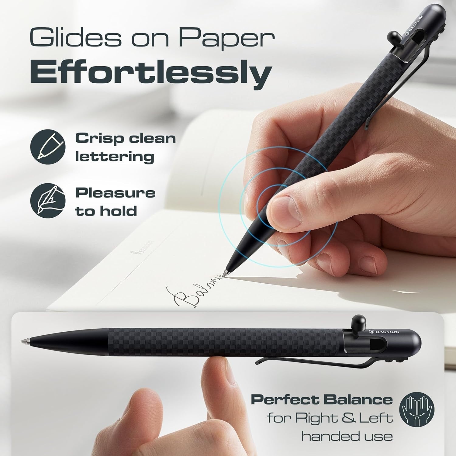 Luxury Carbon Fibre Black Ballpoint Pen – Slim, Bolt Action, Gift Ready
