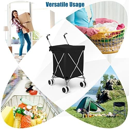90L Folding Shopping Cart 8 Wheels Waterproof Grocery Trolley Black