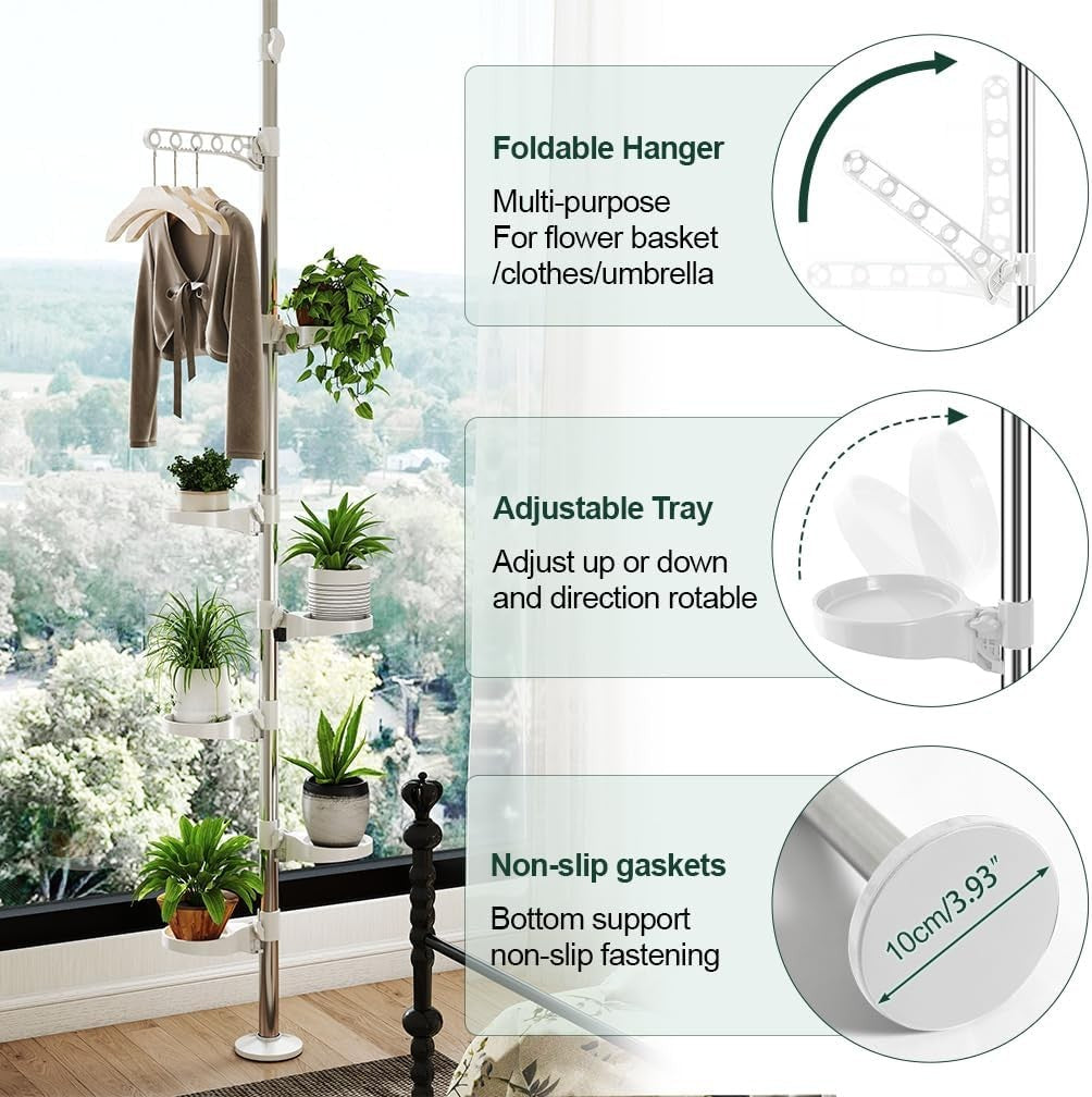 7 Tier Adjustable Floor to Ceiling Plant Stand Indoor Hanging Flower Shelf