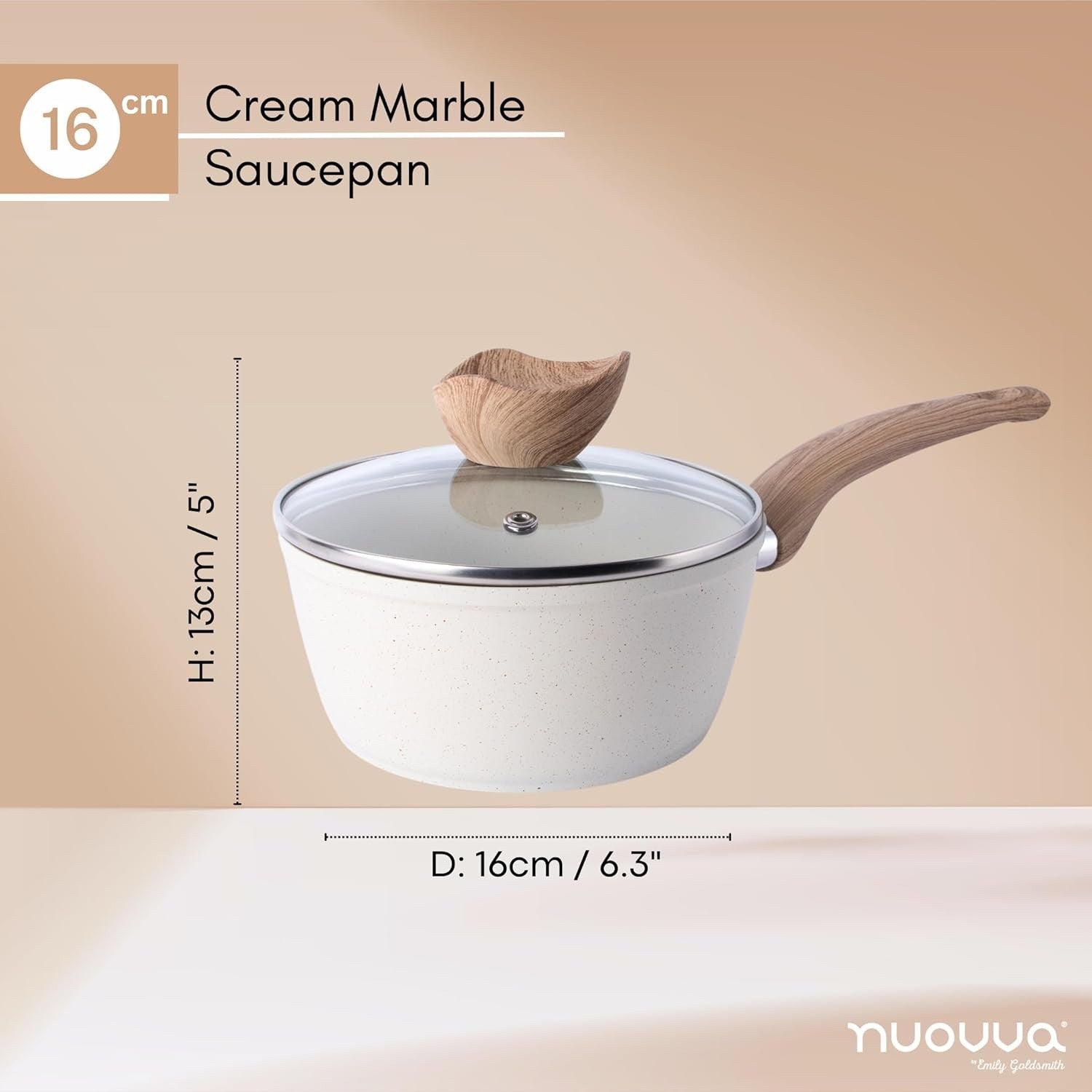 16cm Non-Stick White Saucepan with Glass Lid Induction & Gas Ready