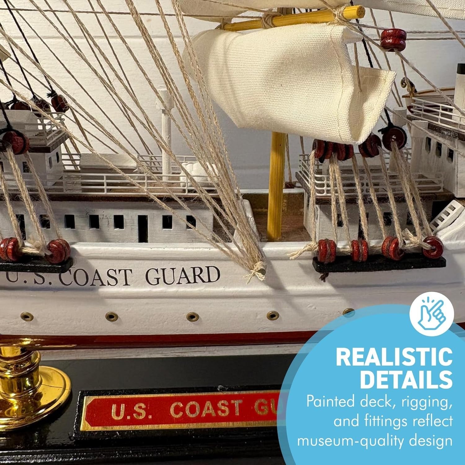 Wooden Coast Guard Cutter Ship Model 51cm Nautical Display Replica Ornament