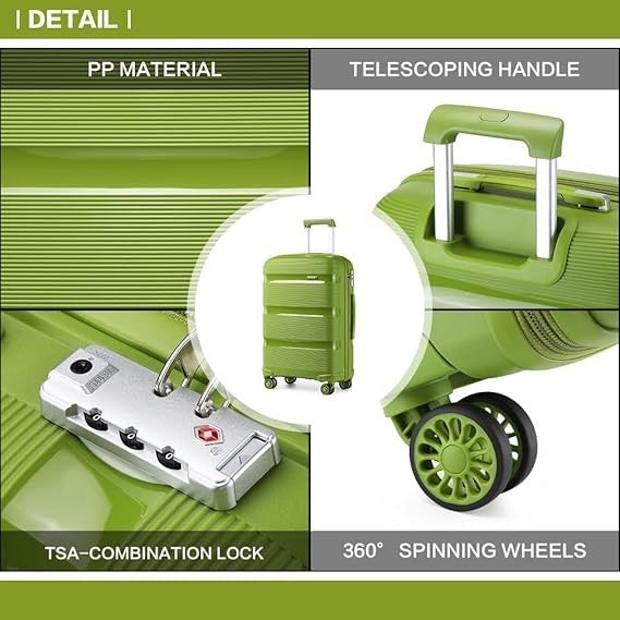 24 Inch Hard Shell Suitcase Lightweight PP 4 Spinner Wheels TSA Lock