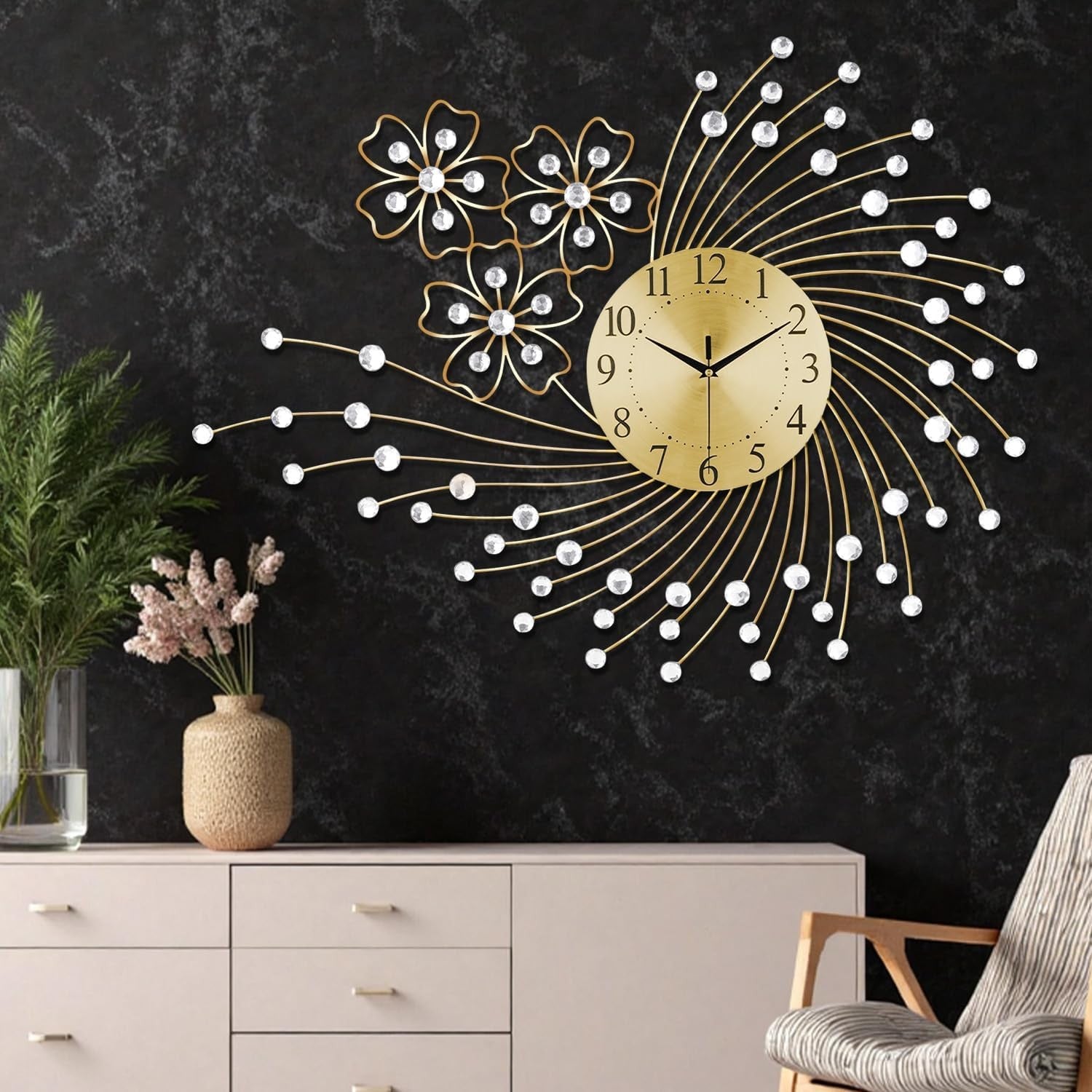 83×63cm Large Gold Wall Clock – Silent Modern Art Metal Oversized Design